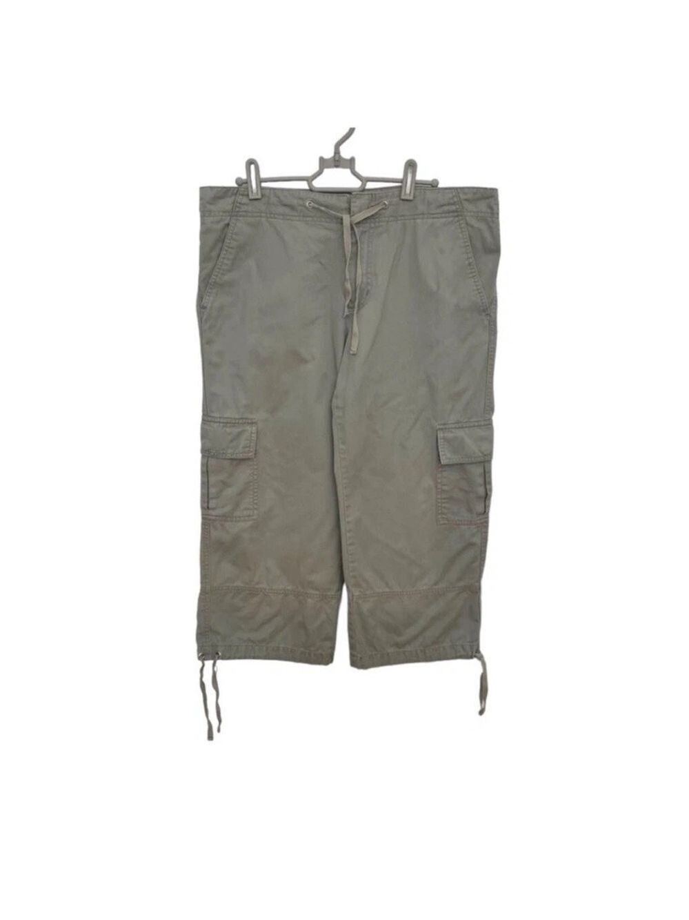 Allen Allen Cargo Capri Pants Women’s Medium Olive Khaki Cotton Drawstring Hem